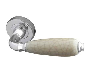 Frelan Hardware Oxford Cream Crackle Glaze China Door Handles On Round Rose, Polished Chrome (Sold In Pairs)