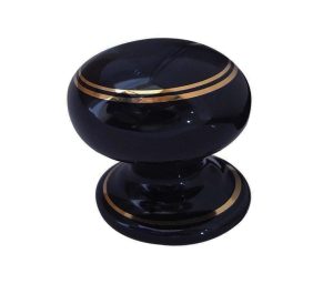 Porcelain Cupboard Door Knobs, Goldline Black