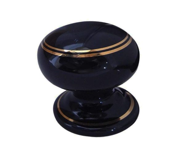 Porcelain Cupboard Door Knobs, Goldline Black