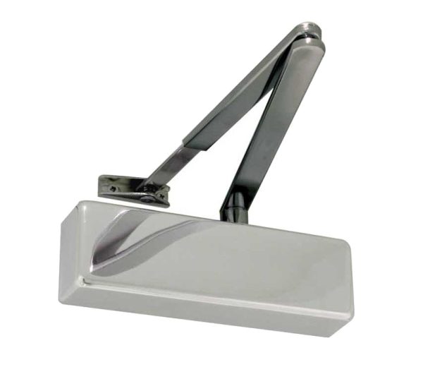 Frelan Hardware Standard Power Size 2-4 Overhead Door Closer With Black Arm, Polished Nickel