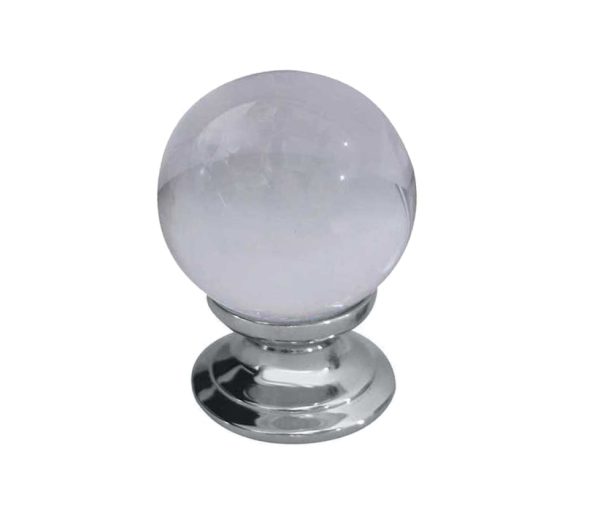 Plain Clear Ball Glass Cupboard Door Knob, Polished Chrome