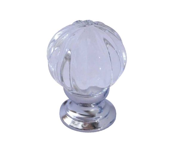 Pumpkin Glass Cupboard Door Knob, Polished Chrome