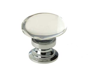 Oval Glass Cupboard Door Knob, Polished Chrome