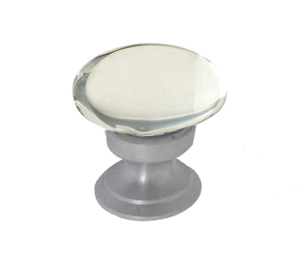 Oval Glass Cupboard Door Knob, Satin Chrome