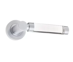 Milo Door Handle On Rose Plain Glass/Satin Chrome