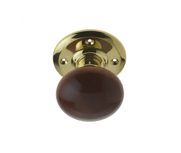 Dark Wood Mortice Door Knob Polished Brass