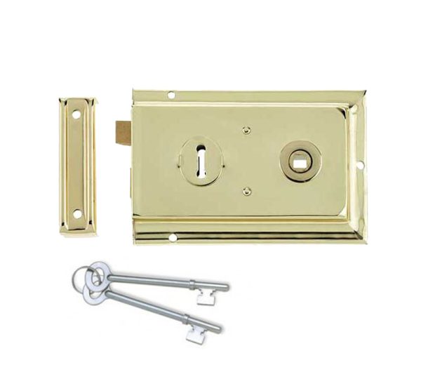 Frelan Hardware Reversible Rim Lock, Electro Brass