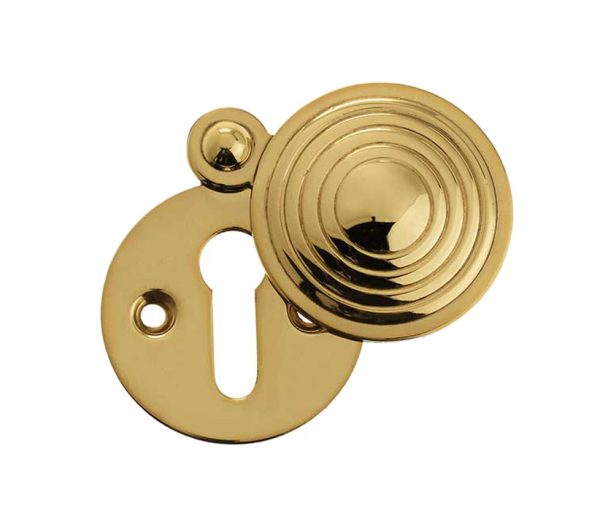 Frelan Hardware Standard Profile Reeded Covered Escutcheon, Polished Brass