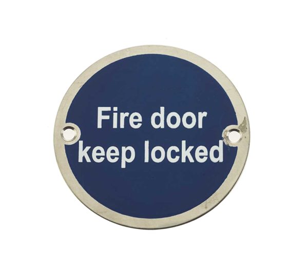 Frelan Hardware Fire Door Keep Locked Sign (75Mm Diameter), Polished Stainless Steel