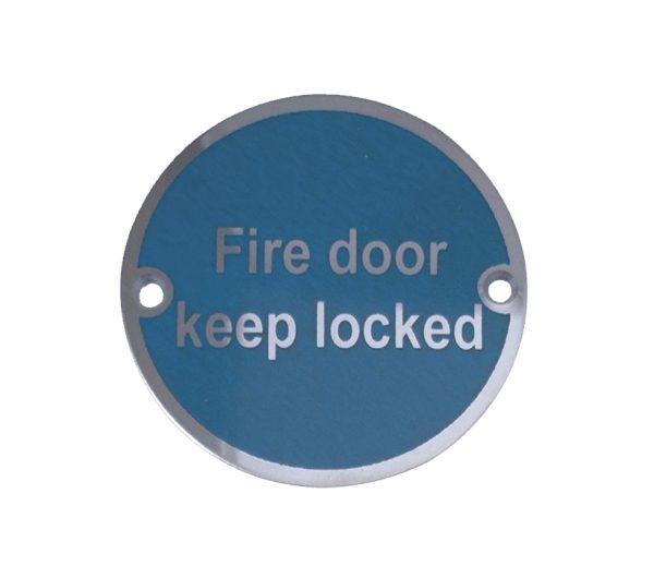 Frelan Hardware Fire Door Keep Locked Sign (75Mm Diameter), Satin Stainless Steel