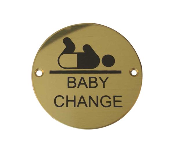 Frelan Hardware Baby Change Pictogram Sign (75Mm Diameter), Polished Brass