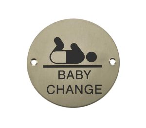 Frelan Hardware Baby Change Pictogram Sign (75Mm Diameter), Satin Stainless Steel