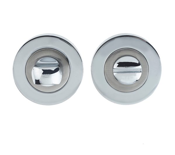 Frelan Hardware Bathroom Turn & Release (50Mm X 10Mm), Dual Finish Polished Chrome & Satin Nickel