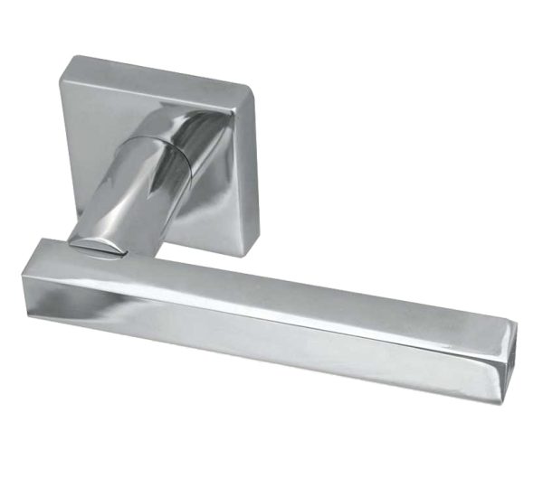 Frelan Hardware Paja Kubus Straight Door Handles On Square Rose, Polished Chrome (Sold In Pairs)