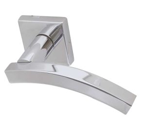 Frelan Hardware Paja Kubus Curved Door Handles On Square Rose, Polished Chrome (Sold In Pairs)