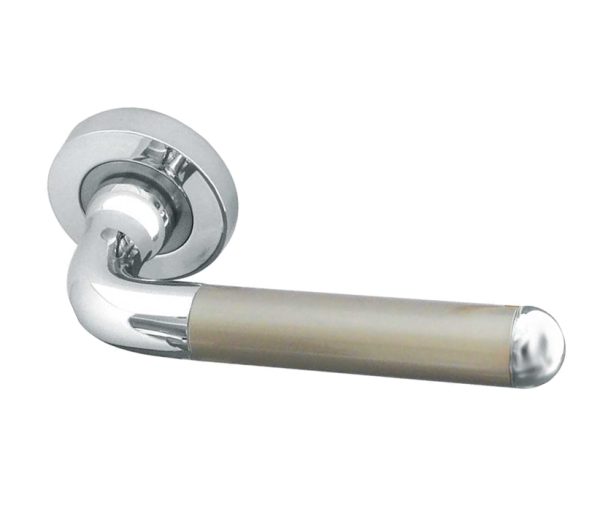 Frelan Hardware Olivia Door Handles On Round Rose, Dual Finish Polished Chrome & Satin Nickel (Sold In Pairs)