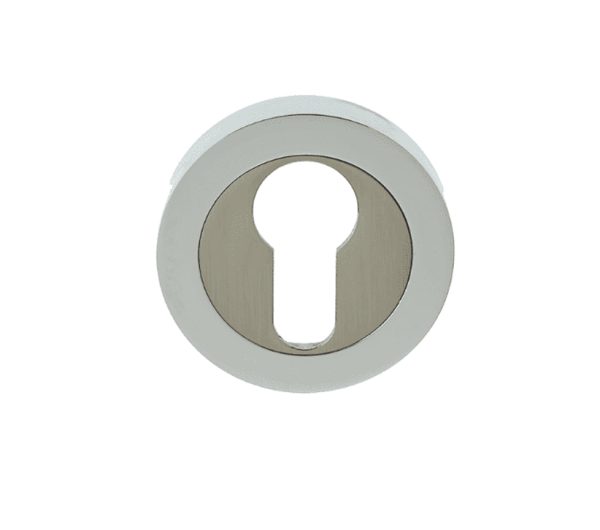 Frelan Hardware Euro Profile Escutcheon, Dual Finish Polished Chrome & Satin Nickel