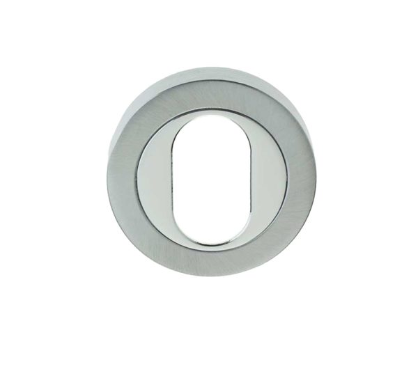 Frelan Hardware Oval Profile Escutcheon, Dual Finish Polished Chrome & Satin Chrome