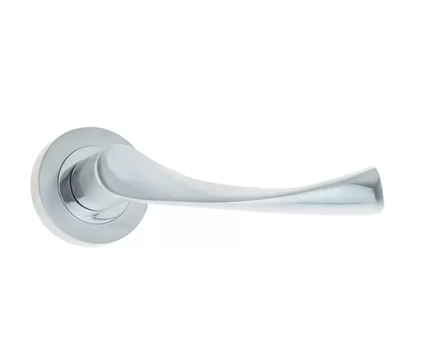 Twirl Door Handle On Rose Polished Chrome/Satin Chrome