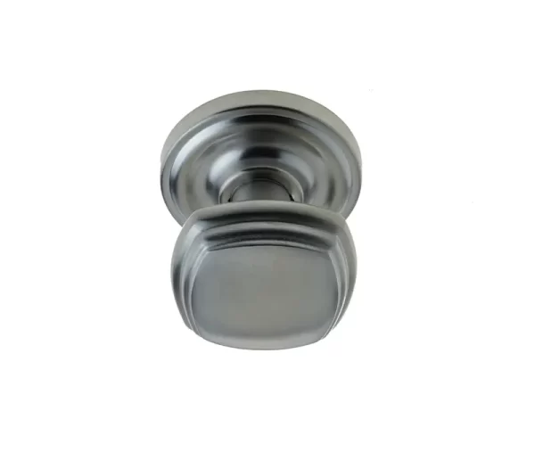 Piazza Mortice Door Knob Satin Chrome On Round Rose