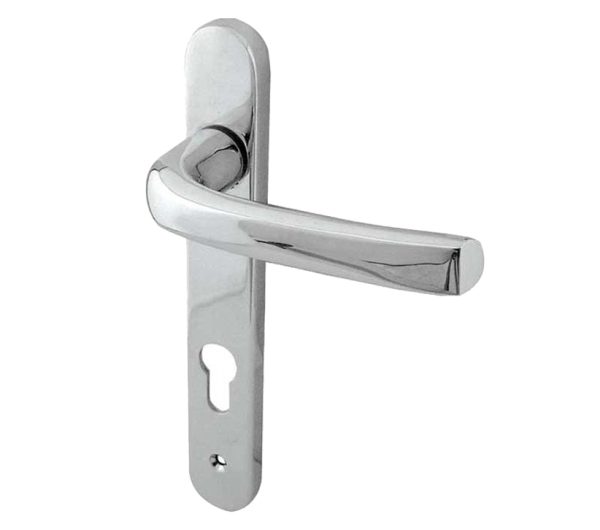 Frelan Hardware Pvcu Lever Door Handles (220Mm Backplate - 92Mm C/C Euro Lock), Polished Chrome