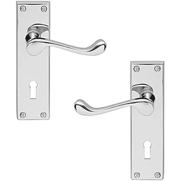 Victorian Door Handle with Lock – 118mm x 40mm  – Polished Chrome Finish