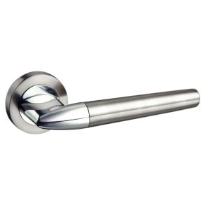 Mediterranean Toulon Lever Door Handle on Round Rose - Satin Nickel/Polished Chrome