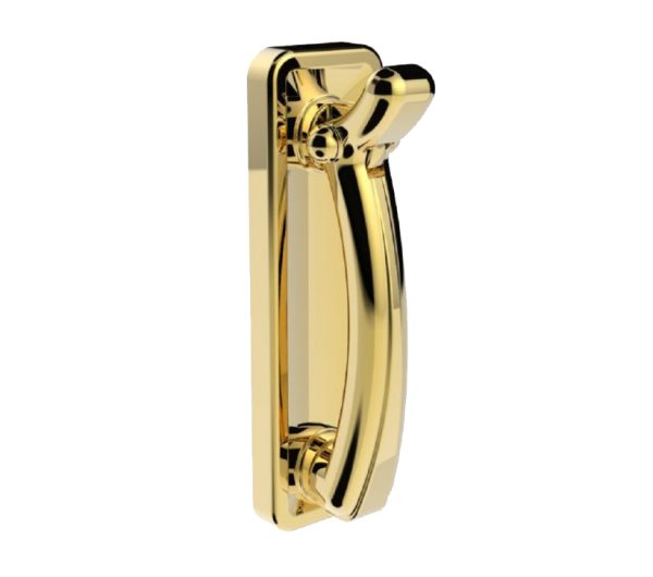 Door Knocker On Backplate, Polished Brass