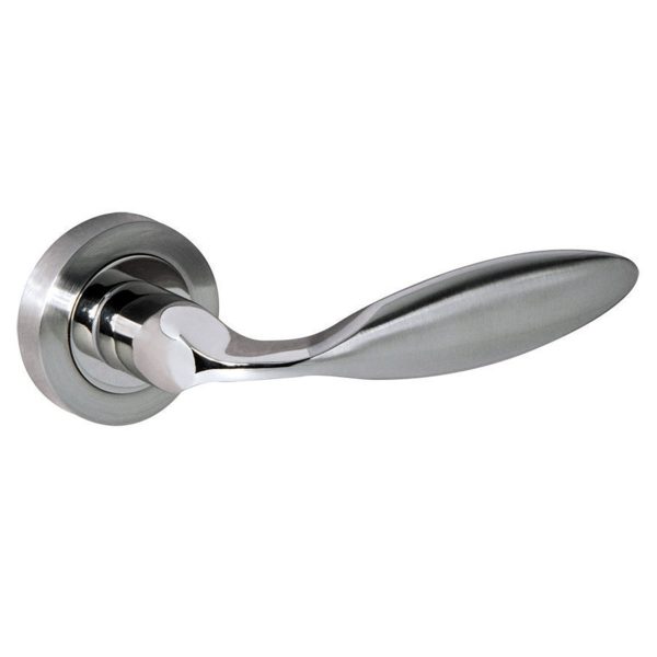 Mediterranean Ibiza Lever Door Handle on Round Rose - Satin Nickel/Polished Nickel