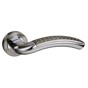 Mediterranean Monaco Lever Door Handle on Round Rose - Satin Nickel/Polished Chrome