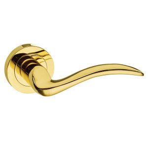 Mediterranean Valencia Lever Door Handle on Round Rose - Polished Brass