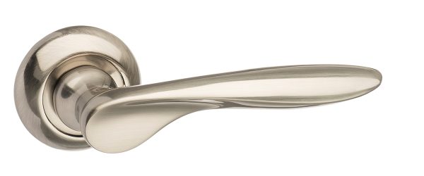 Mediterranean Malta Lever Door Handle on Round "C" Rose - Satin Nickel