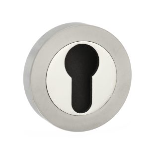 Mediterranean Euro Escutcheons on Round Rose - Satin Nickel/Polished Nickel