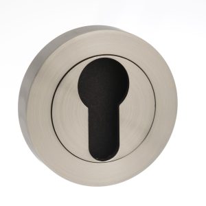 Mediterranean Euro Escutcheons on Round Rose - Satin Nickel