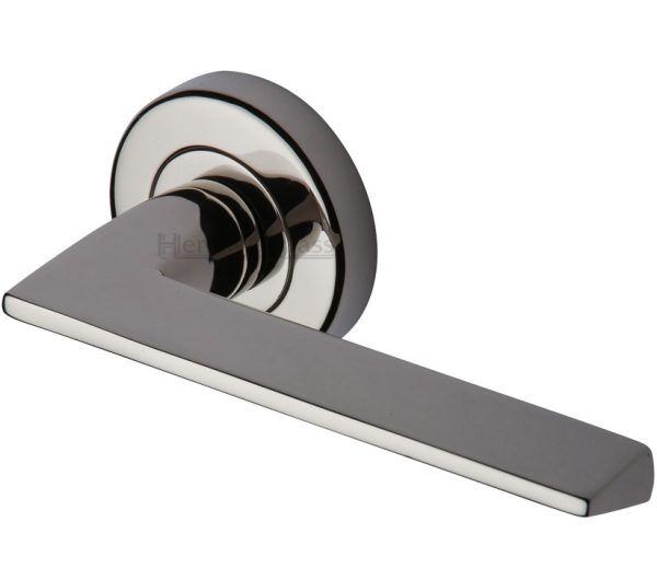 Heritage Brass Pyramid Polished Nickel Door Handles On Round Rose (Sold In Pairs)