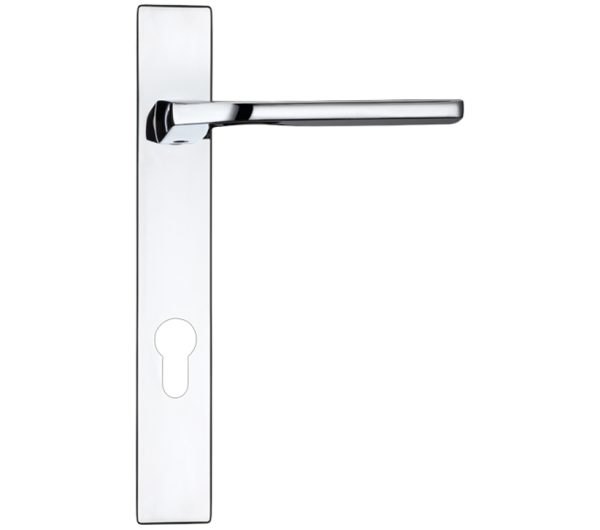 Zoo Hardware Rosso Maniglie Vela Euro Lock Multi Point Door Handles On Narrow 220Mm Backplate, Polished Chrome (Sold In Pairs)