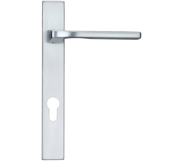 Zoo Hardware Rosso Maniglie Vela Euro Lock Multi Point Door Handles On Narrow 220Mm Backplate, Satin Chrome (Sold In Pairs)