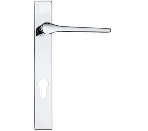 Zoo Hardware Rosso Maniglie Draco Euro Lock Multi Point Door Handles On Narrow 220Mm Backplate, Polished Chrome (Sold In Pairs)