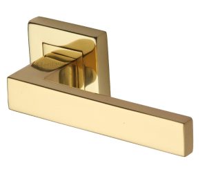 Heritage Brass Delta Sq Polished Brass Door Handles On Square Rose(Sold In Pairs)