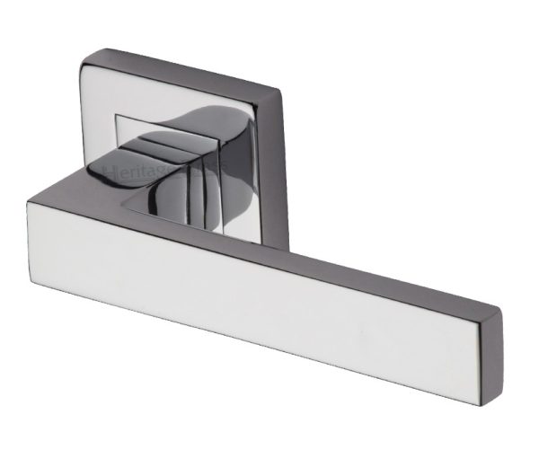 Heritage Brass Delta Sq Polished Chrome Door Handles On Square Rose (Sold In Pairs)