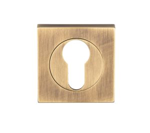 Serozzetta Square Euro Profile Escutcheons, Antique Brass