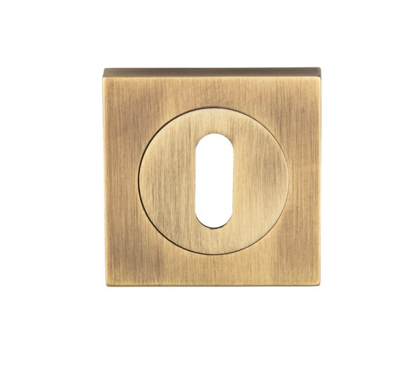 Serozzetta Square Standard Profile Escutcheons, Antique Brass