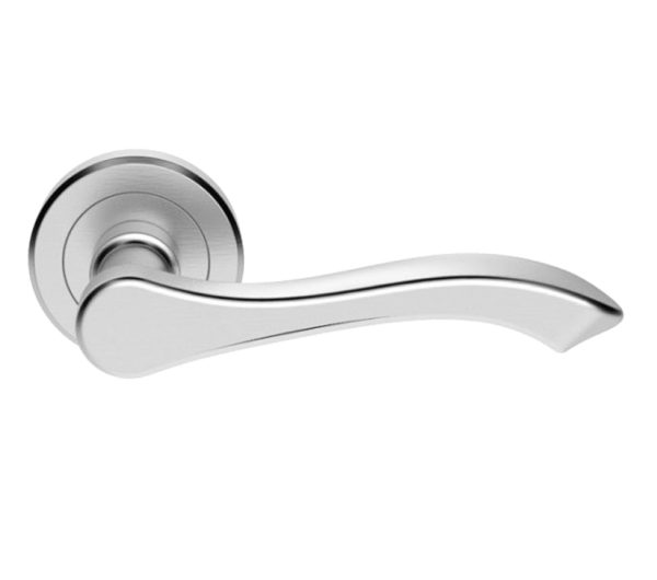 Serozzetta Style Door Handles On Round Rose, Satin Chrome - (Sold In Pairs)