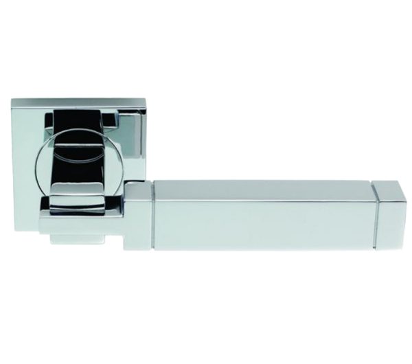 Serozzetta Cube Door Handles On Square Rose, Polished Chrome - (Sold In Pairs)