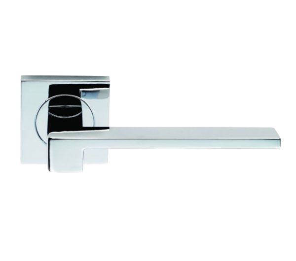 Serozzetta Equi Door Handles On Square Rose, Polished Chrome - (Sold In Pairs)