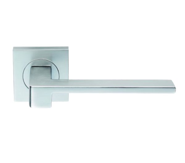 Serozzetta Equi Door Handles On Square Rose, Satin Chrome - (Sold In Pairs)