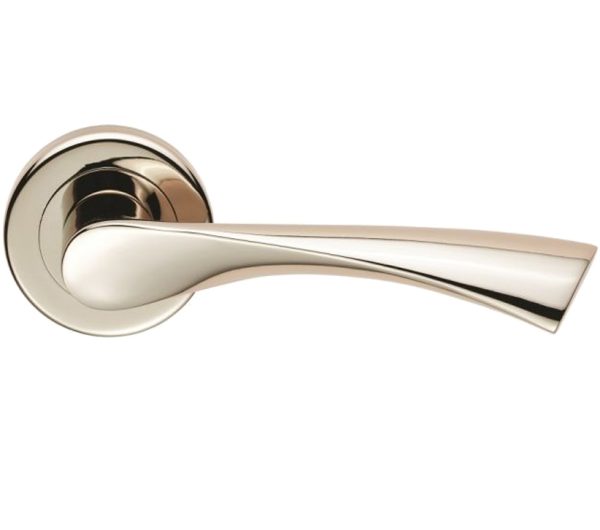 Serozzetta Residential Venti Door Handles On Round Rose, Polished Nickel (Sold In Pairs)