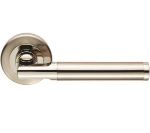 Serozzetta Residential Sessanta Door Handles On Round Rose, Dual Finish Polished Nickel & Satin Nickel (Sold In Pairs)