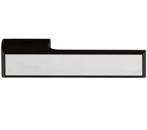 Atlantic Tupai Versaline Tobar Designer Door Handles On Rectangular Rose, Matt Black - T3089LPSSMB MATT BLACK WITH POLISHED STAINLESS STEEL DECORATIVE PLATE