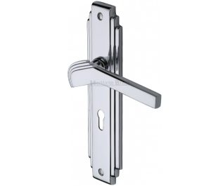 Heritage Brass Tiffany Art Deco Style Door Handles, Polished Chrome (Sold In Pairs)